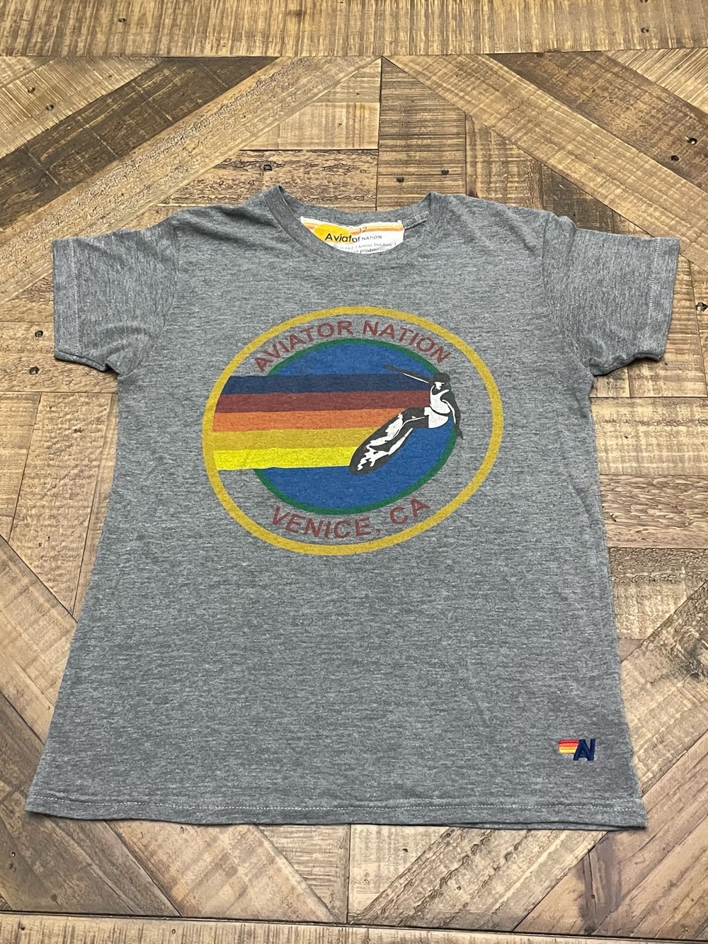 Aviator Nation Venice Crew Tee in Heather Grey-Kids size 12